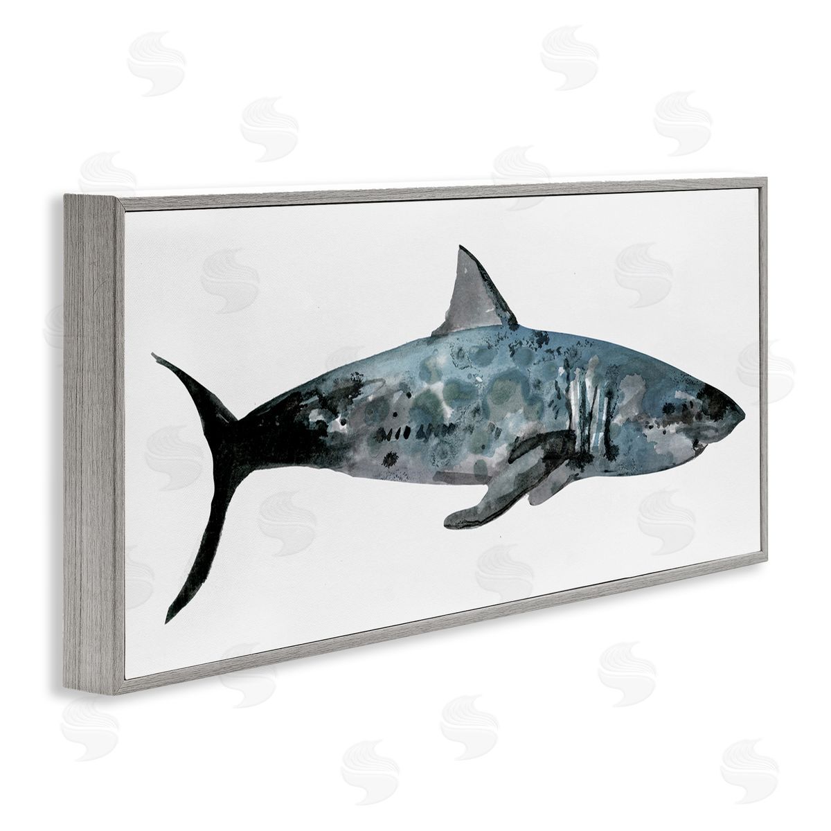 Watercolor Paint Shark Grey Frame Print Wall Art, Home Decor by Stellar Studio