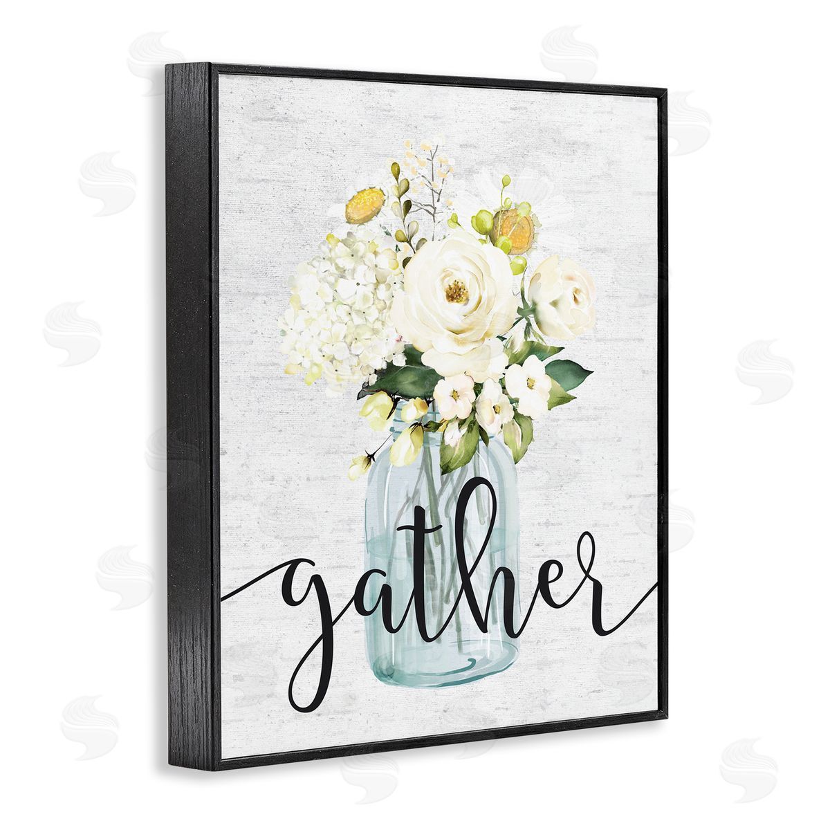 Gather Text White Spring Bouquet Black Frame Print Wall Art, Home Decor by Lettered and Lined