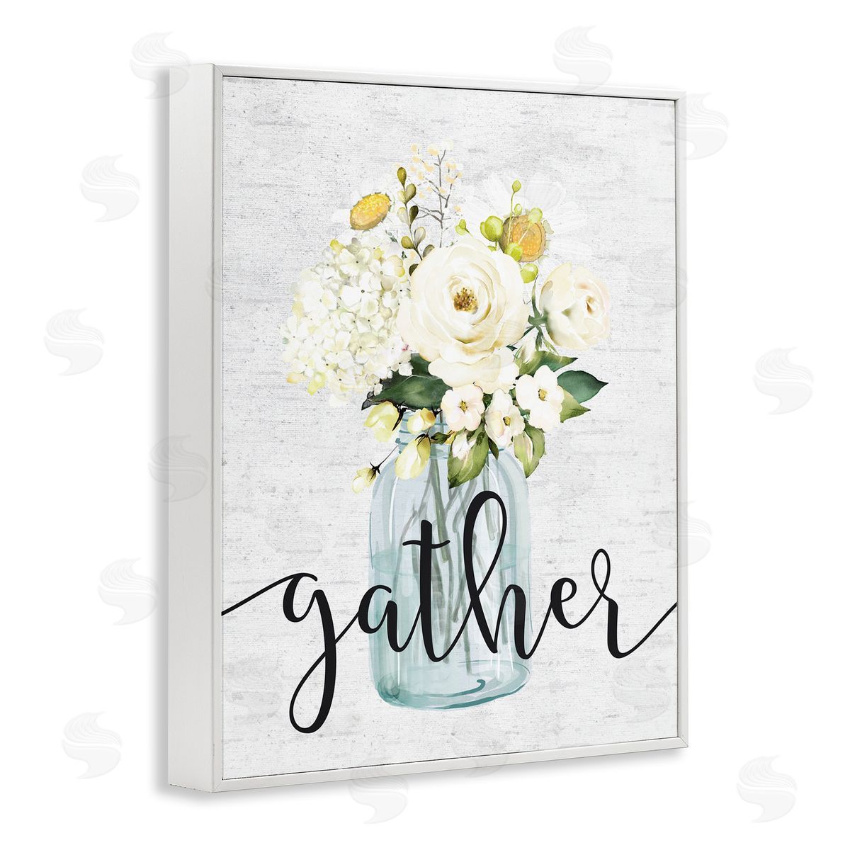 Gather Text White Spring Bouquet White Frame Print Wall Art, Home Decor by Lettered and Lined