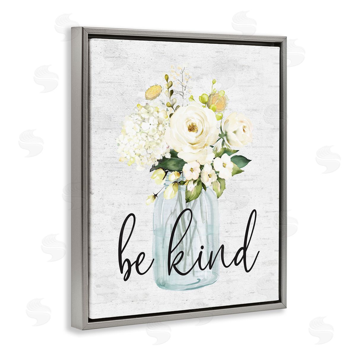 Be Kind Soft Spring Bouquet Grey Floating Frame Canvas Wall Art, Home Decor by Lettered and Lined