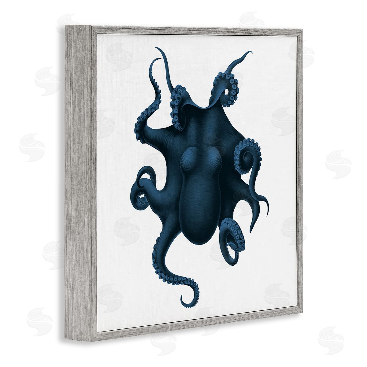Minimal Blue Octopus Aerial Grey Frame Print Wall Art, Home Decor by Seven Trees