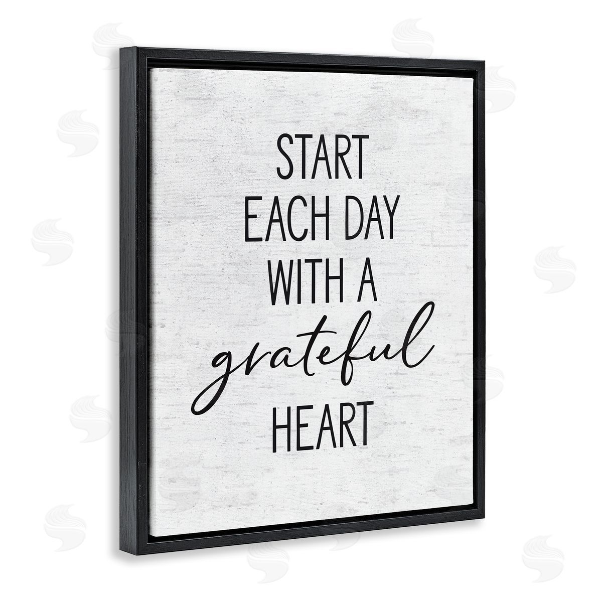Start Each Day with Grateful Heart Black Floating Frame Canvas Wall Art, Home Decor by Lettered and Lined