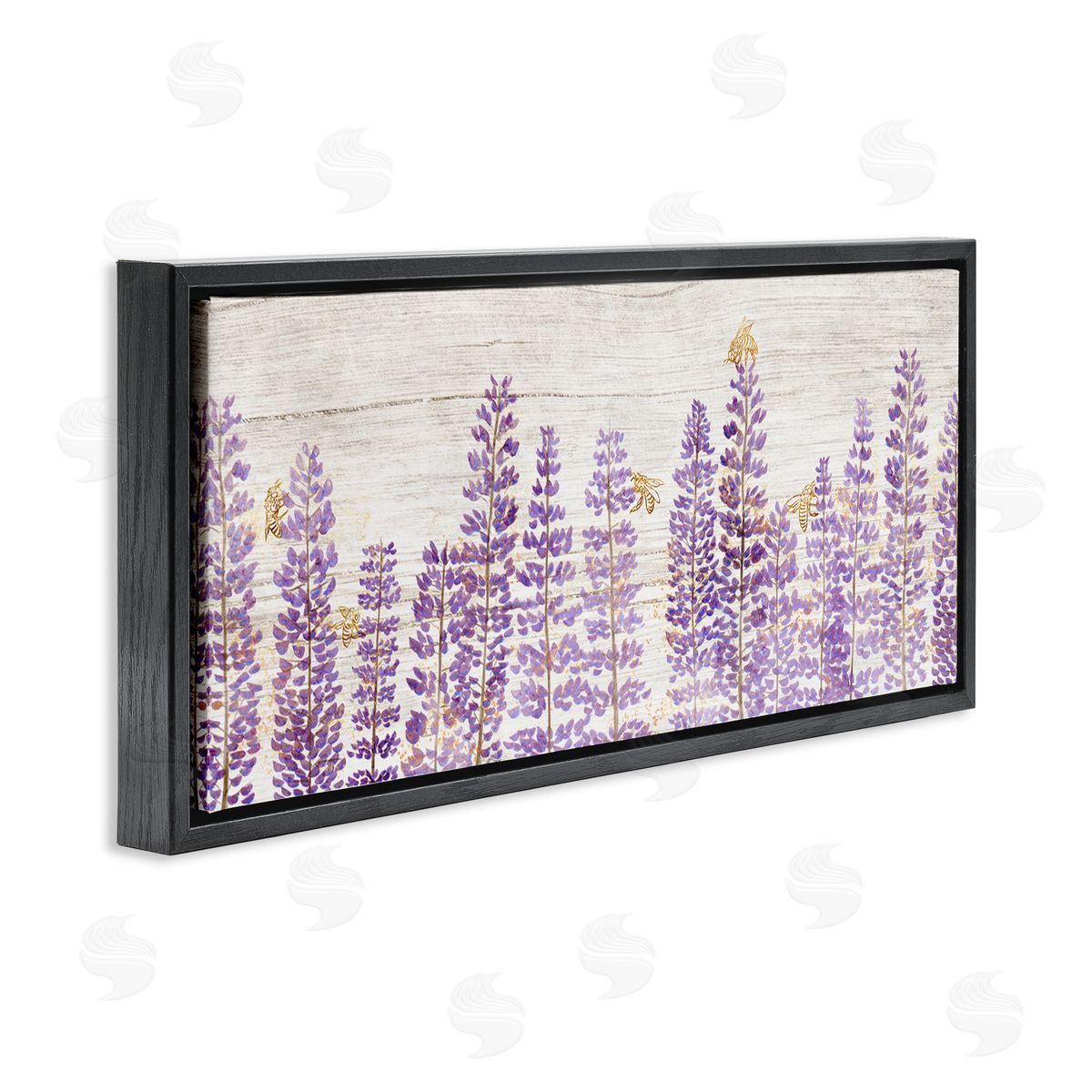 Rustic Purple Lilacs & Bees Black Floating Frame Canvas Wall Art, Home Decor by Ziwei Li