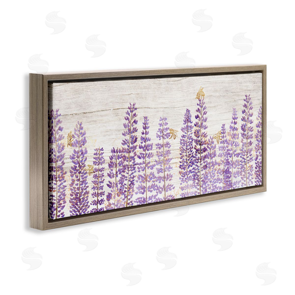 Rustic Purple Lilacs & Bees Brown Floating Frame Canvas Wall Art, Home Decor by Ziwei Li