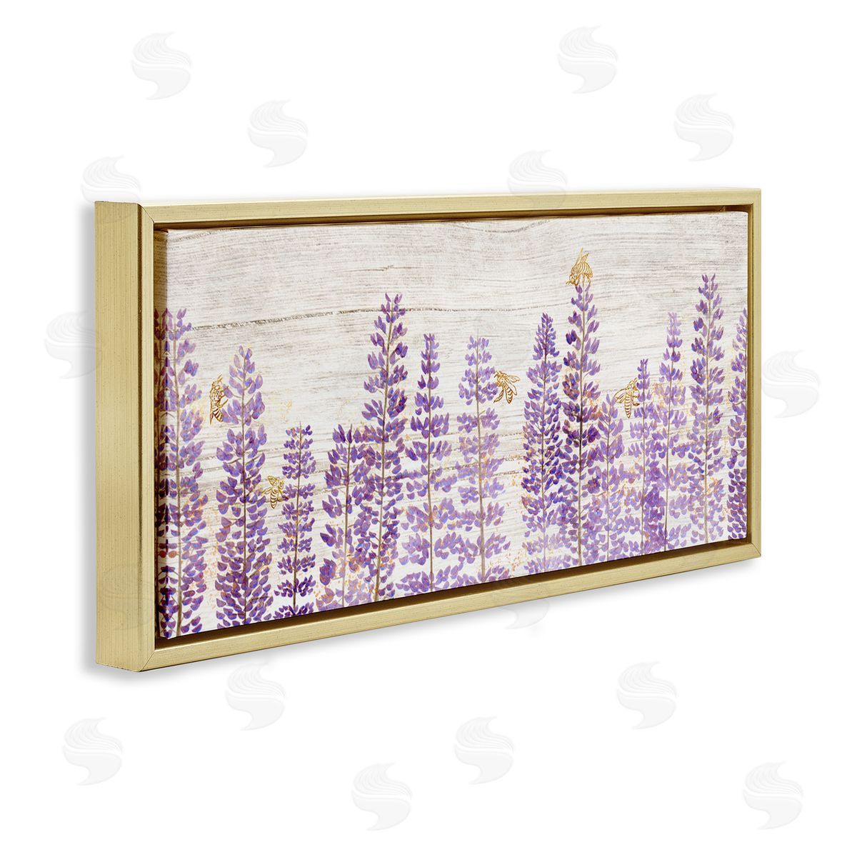 Rustic Purple Lilacs & Bees Gold Floating Frame Canvas Wall Art, Home Decor by Ziwei Li