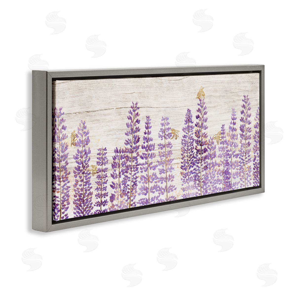 Rustic Purple Lilacs & Bees Grey Floating Frame Canvas Wall Art, Home Decor by Ziwei Li