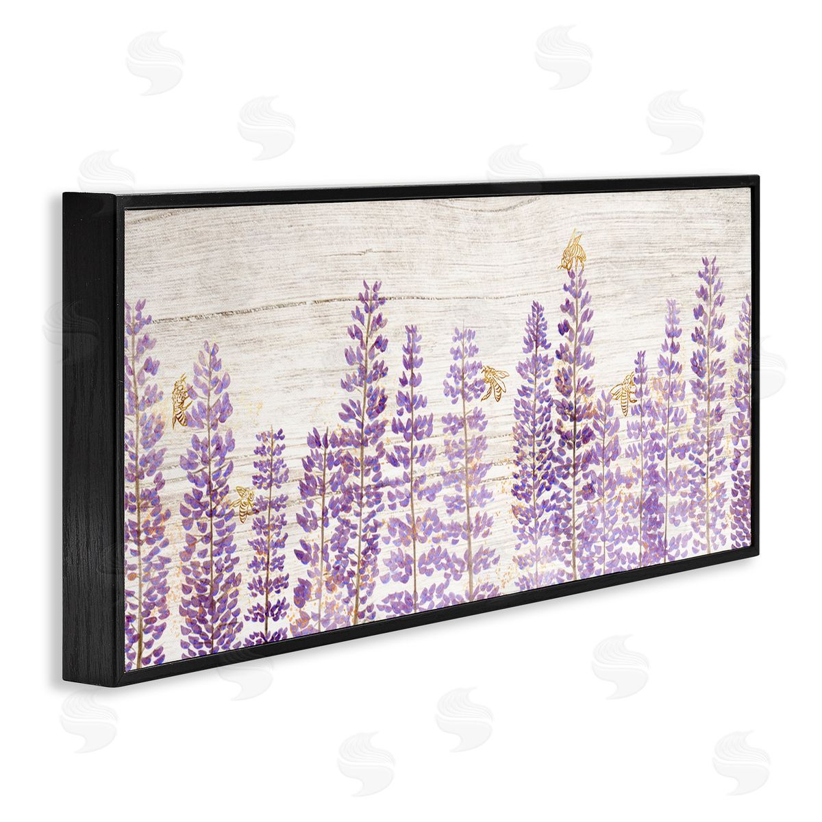 Rustic Purple Lilacs & Bees Black Frame Print Wall Art, Home Decor by Ziwei Li
