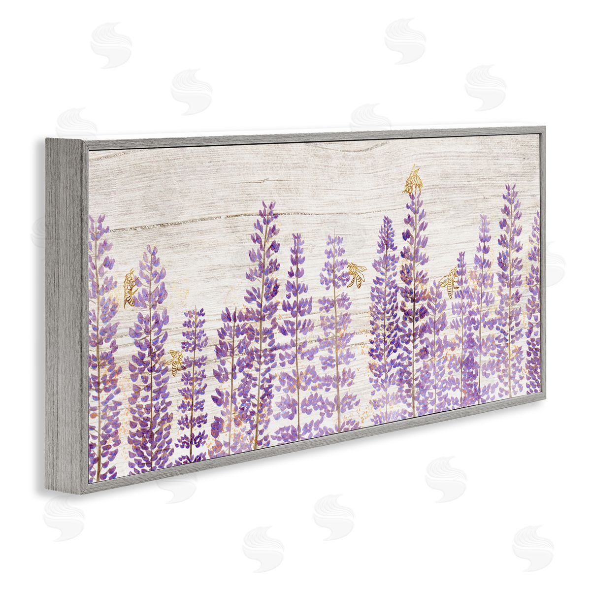 Rustic Purple Lilacs & Bees Grey Frame Print Wall Art, Home Decor by Ziwei Li