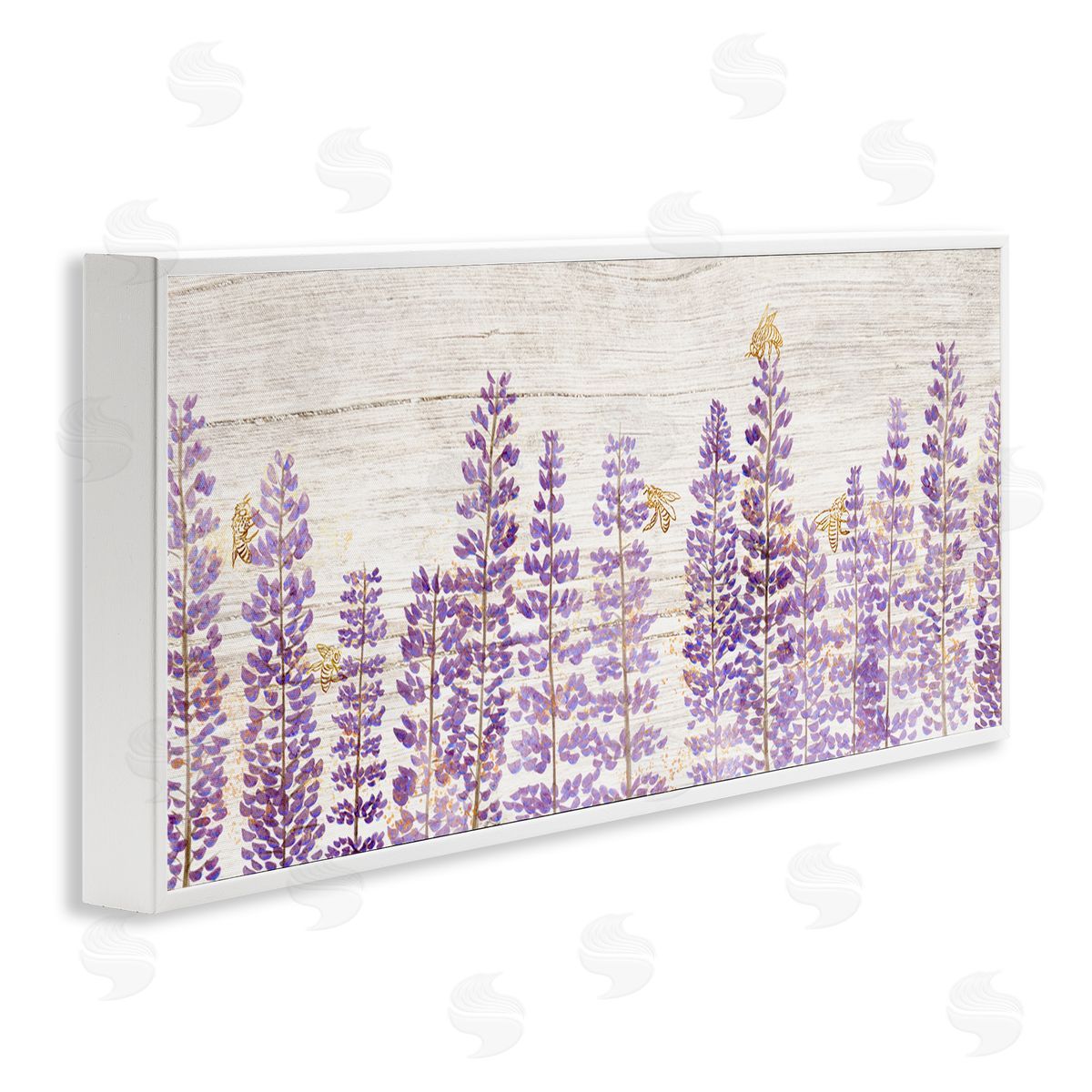 Rustic Purple Lilacs & Bees White Frame Print Wall Art, Home Decor by Ziwei Li