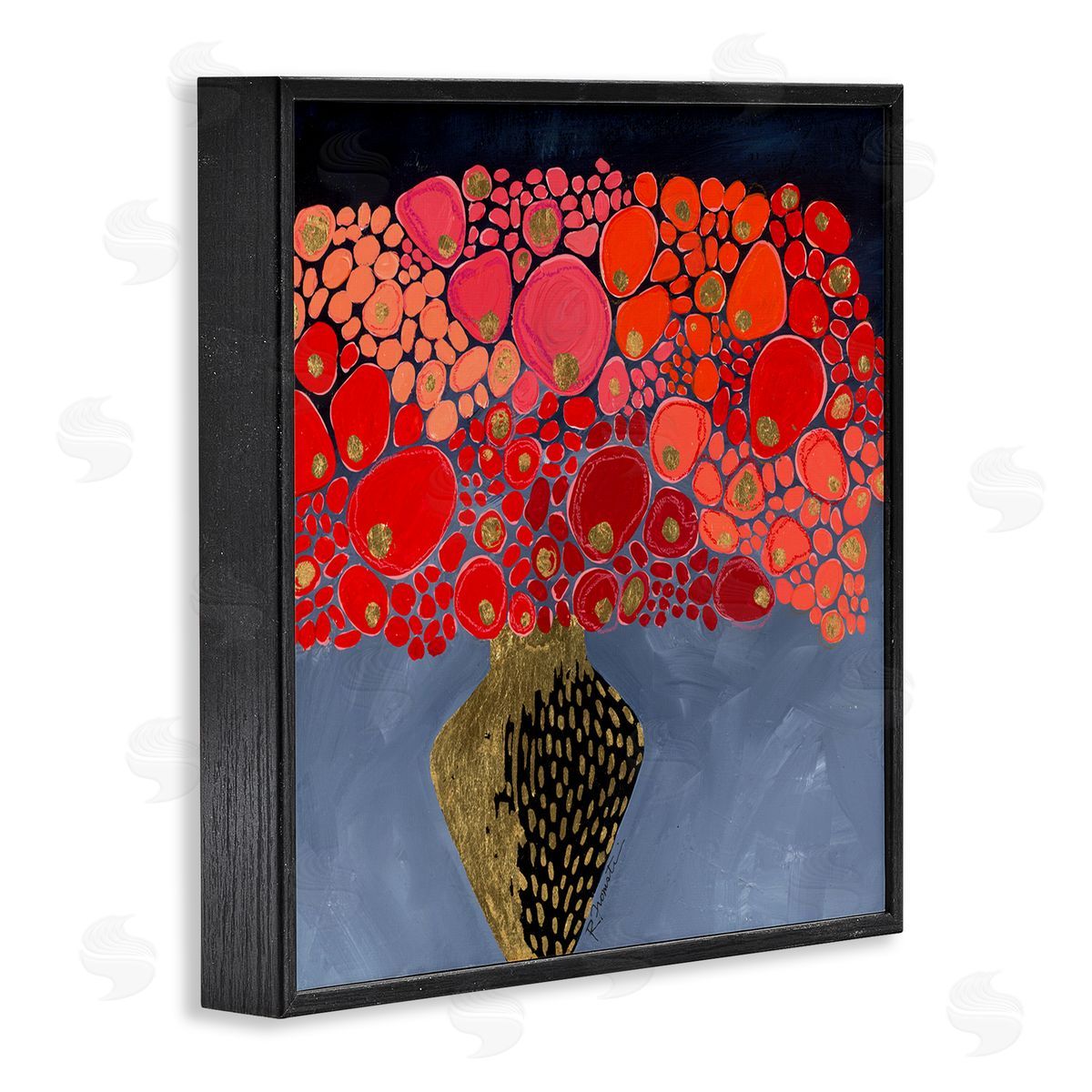 Abstract Red Florals in Vase Black Frame Print Wall Art, Home Decor by Ruth Fromstein