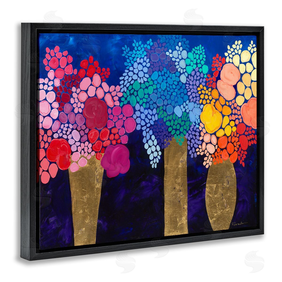 Abstract Colorful Bouquets Black Floating Frame Canvas Wall Art, Home Decor by Ruth Fromstein