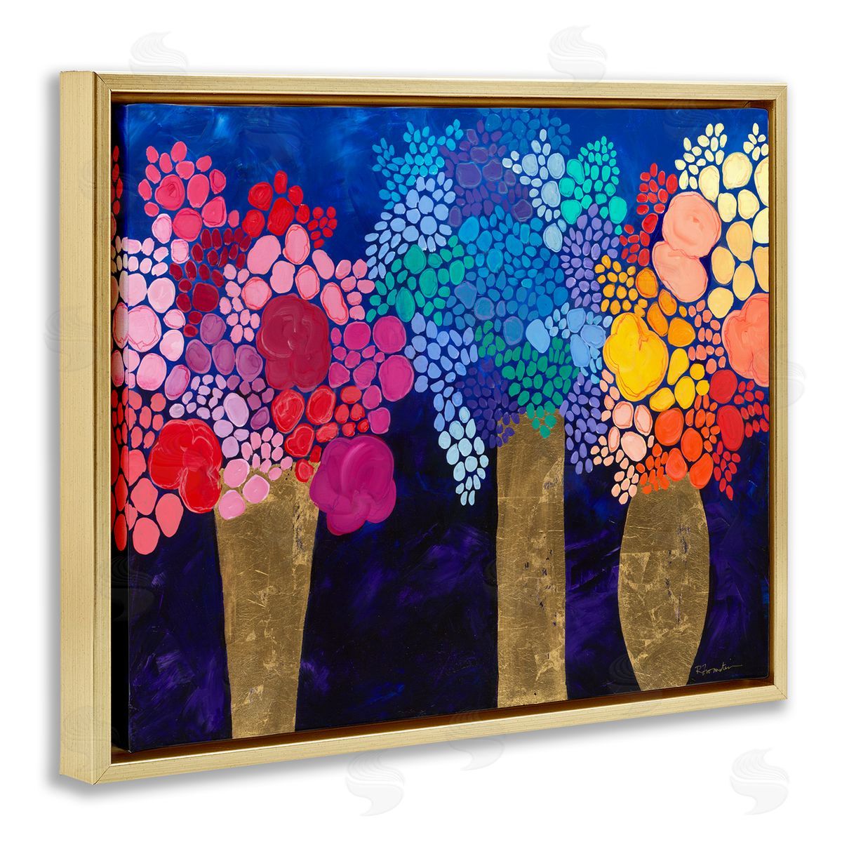Abstract Colorful Bouquets Gold Floating Frame Canvas Wall Art, Home Decor by Ruth Fromstein