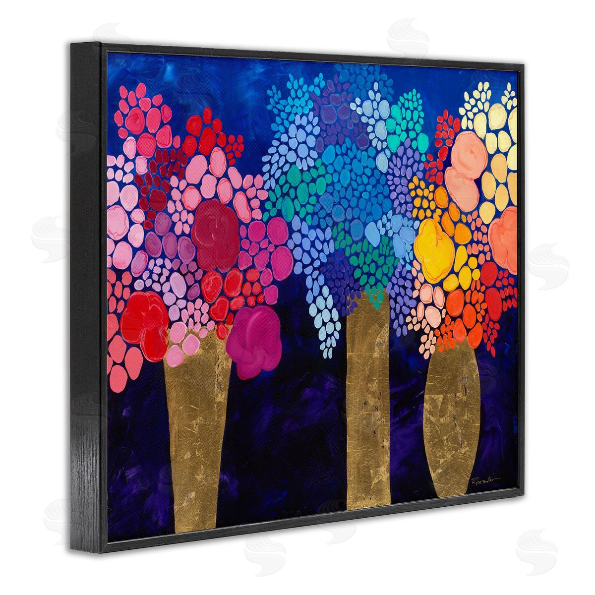 Abstract Colorful Bouquets Black Frame Print Wall Art, Home Decor by Ruth Fromstein