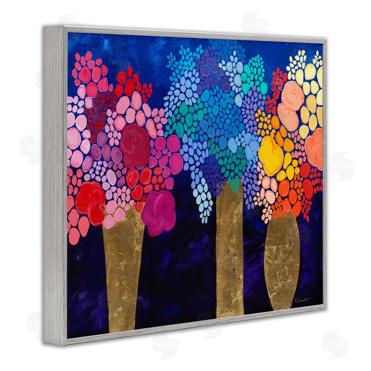 Abstract Colorful Bouquets Grey Frame Print Wall Art, Home Decor by Ruth Fromstein