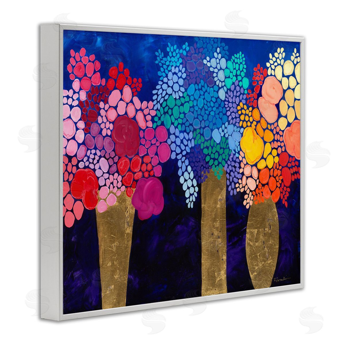 Abstract Colorful Bouquets White Frame Print Wall Art, Home Decor by Ruth Fromstein