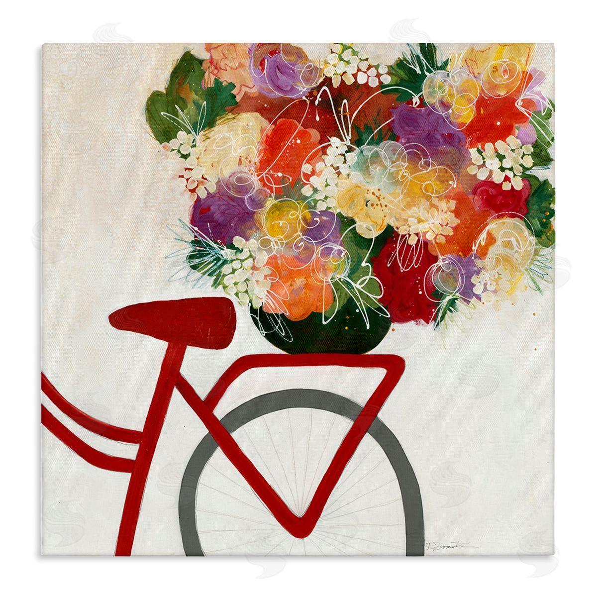 Red Bicycle Seat Florals Canvas Wall Art, Home Decor by Ruth Fromstein