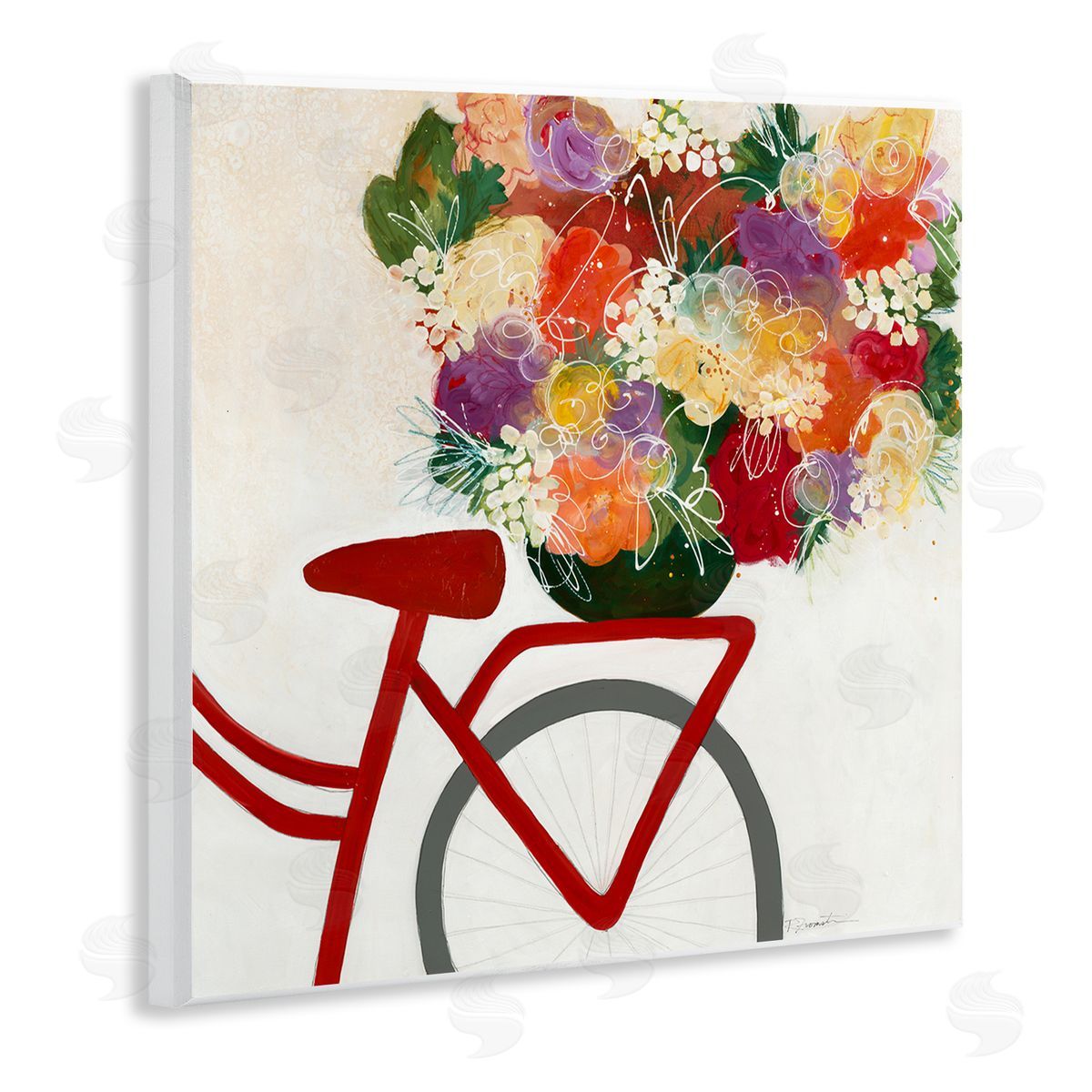 Red Bicycle Seat Florals Wood Plaque Wall Art, Home Decor by Ruth Fromstein