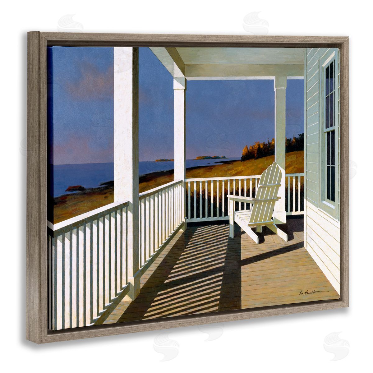 Cottage Porch with Beach Chair Brown Floating Frame Canvas Wall Art, Home Decor by Zhen-Huan Lu