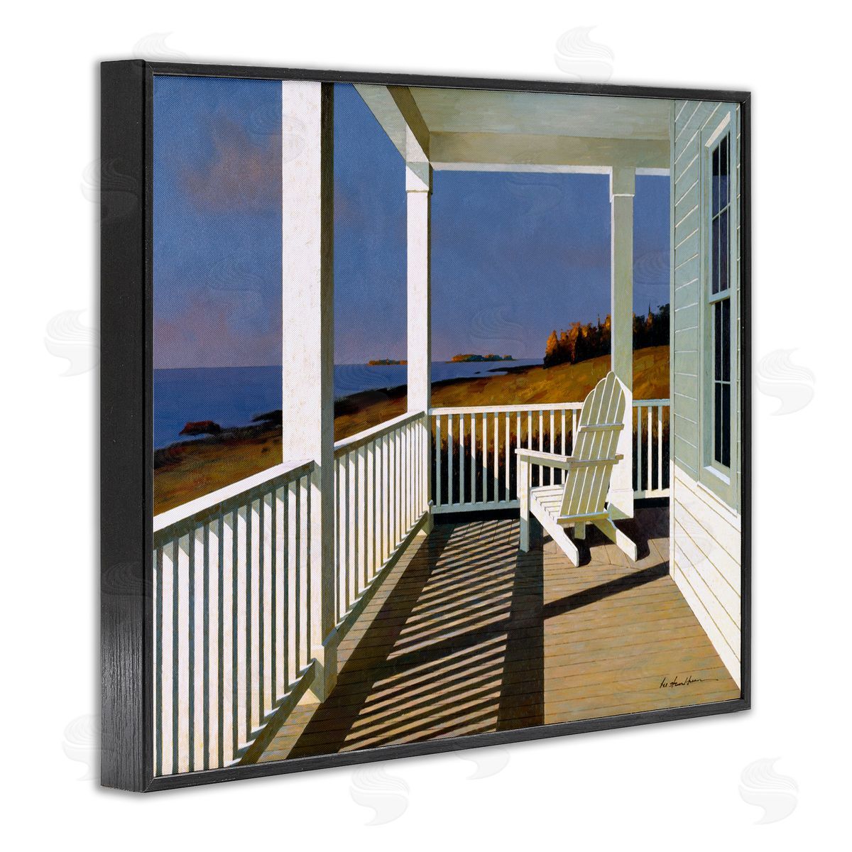 Cottage Porch with Beach Chair Black Frame Print Wall Art, Home Decor by Zhen-Huan Lu