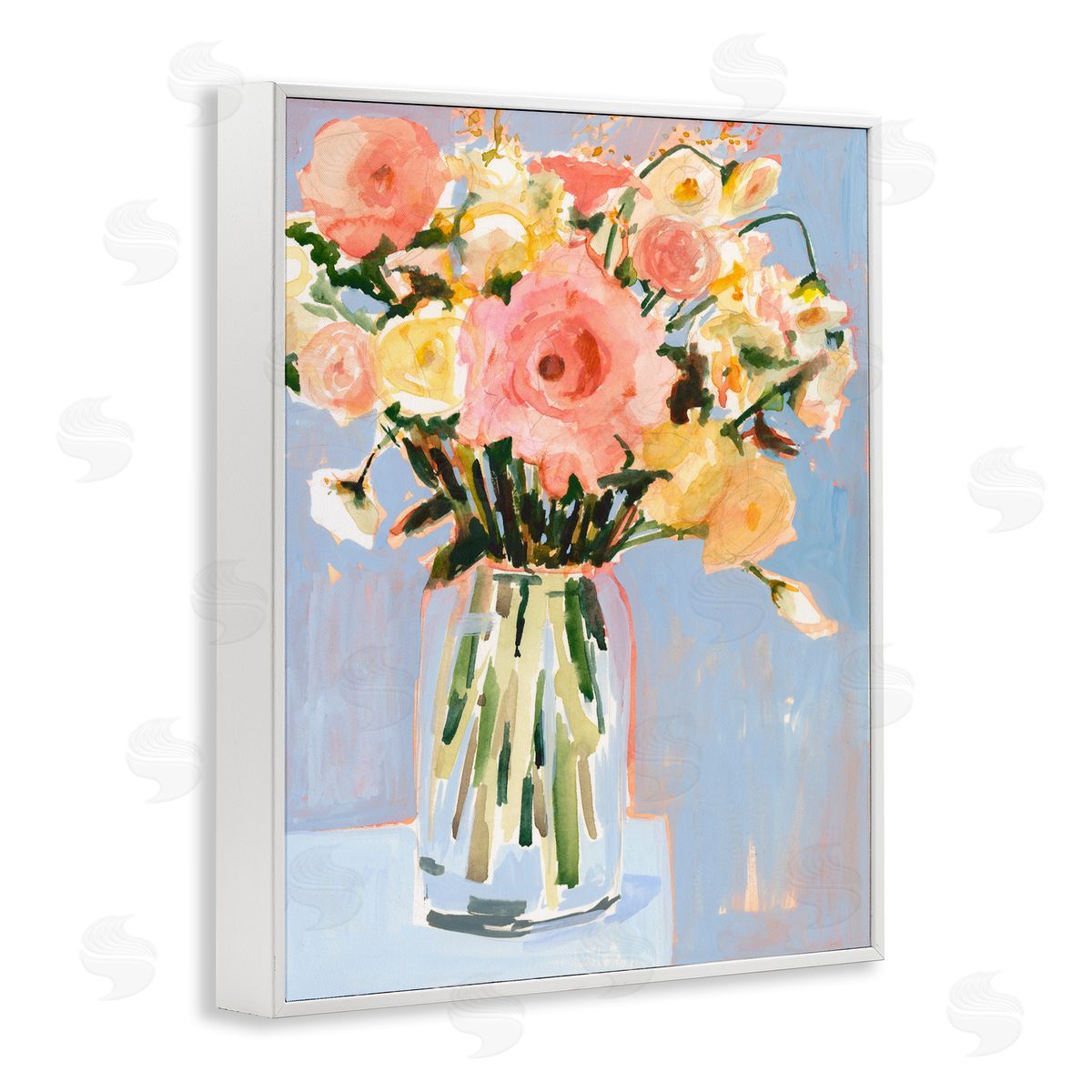 Pink Florals Undone Arrangement White Frame Print Wall Art, Home Decor by Victoria Borges