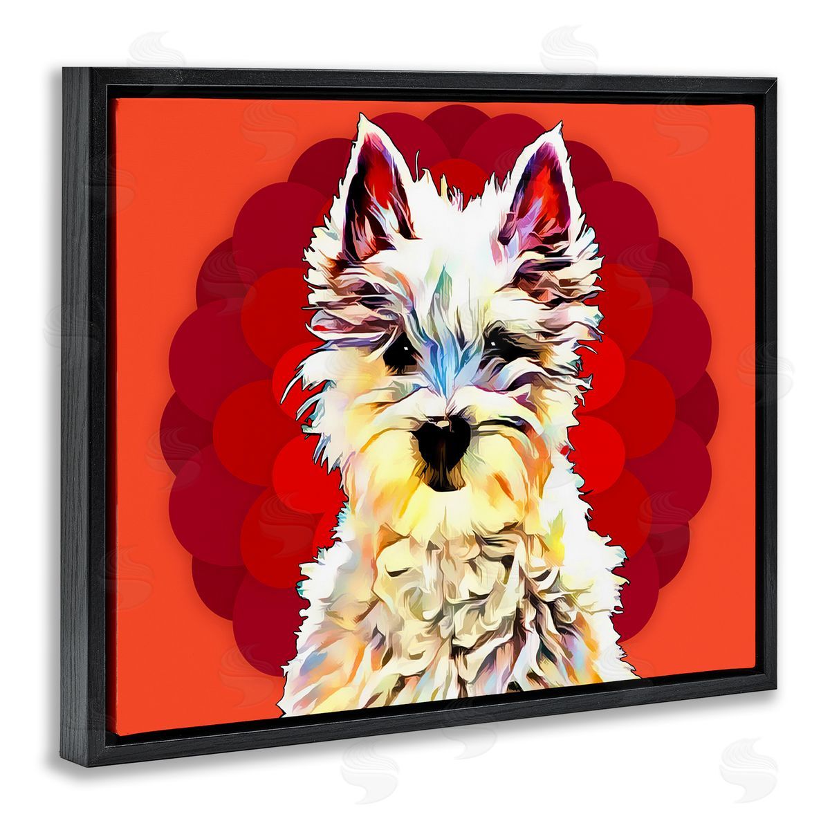 Westie Dog Red Pop Art Black Floating Frame Canvas Wall Art, Home Decor by Kim Curinga
