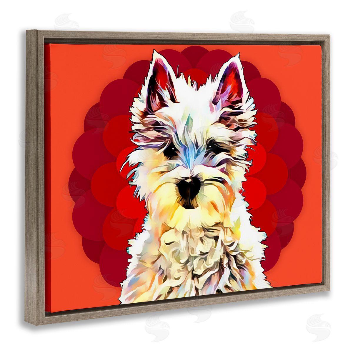 Westie Dog Red Pop Art Brown Floating Frame Canvas Wall Art, Home Decor by Kim Curinga