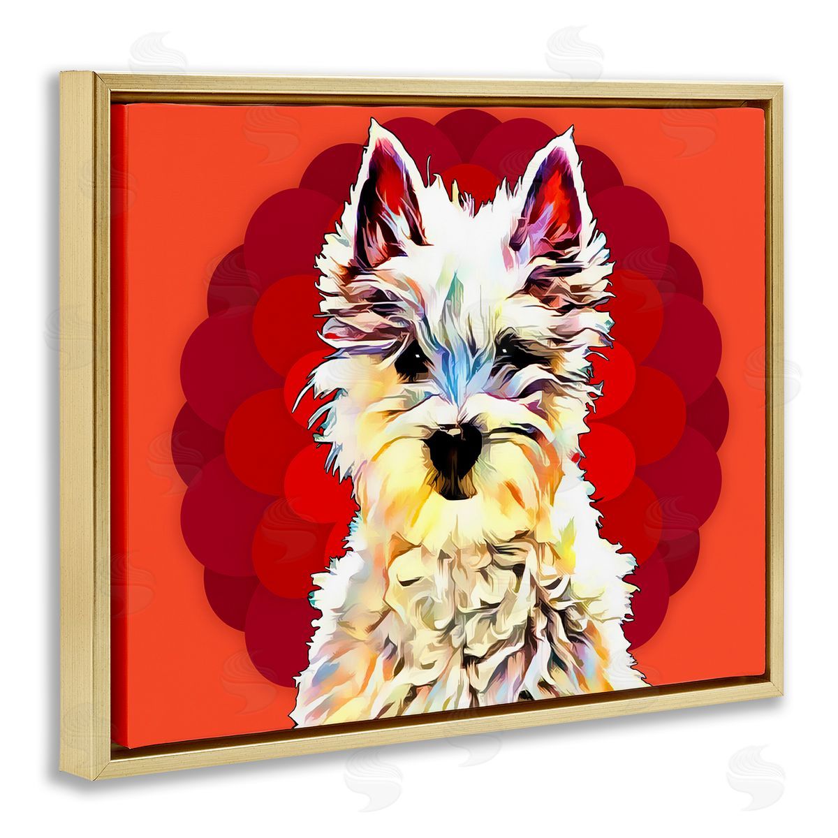 Westie Dog Red Pop Art Gold Floating Frame Canvas Wall Art, Home Decor by Kim Curinga