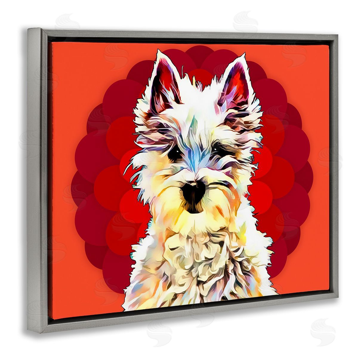 Westie Dog Red Pop Art Grey Floating Frame Canvas Wall Art, Home Decor by Kim Curinga