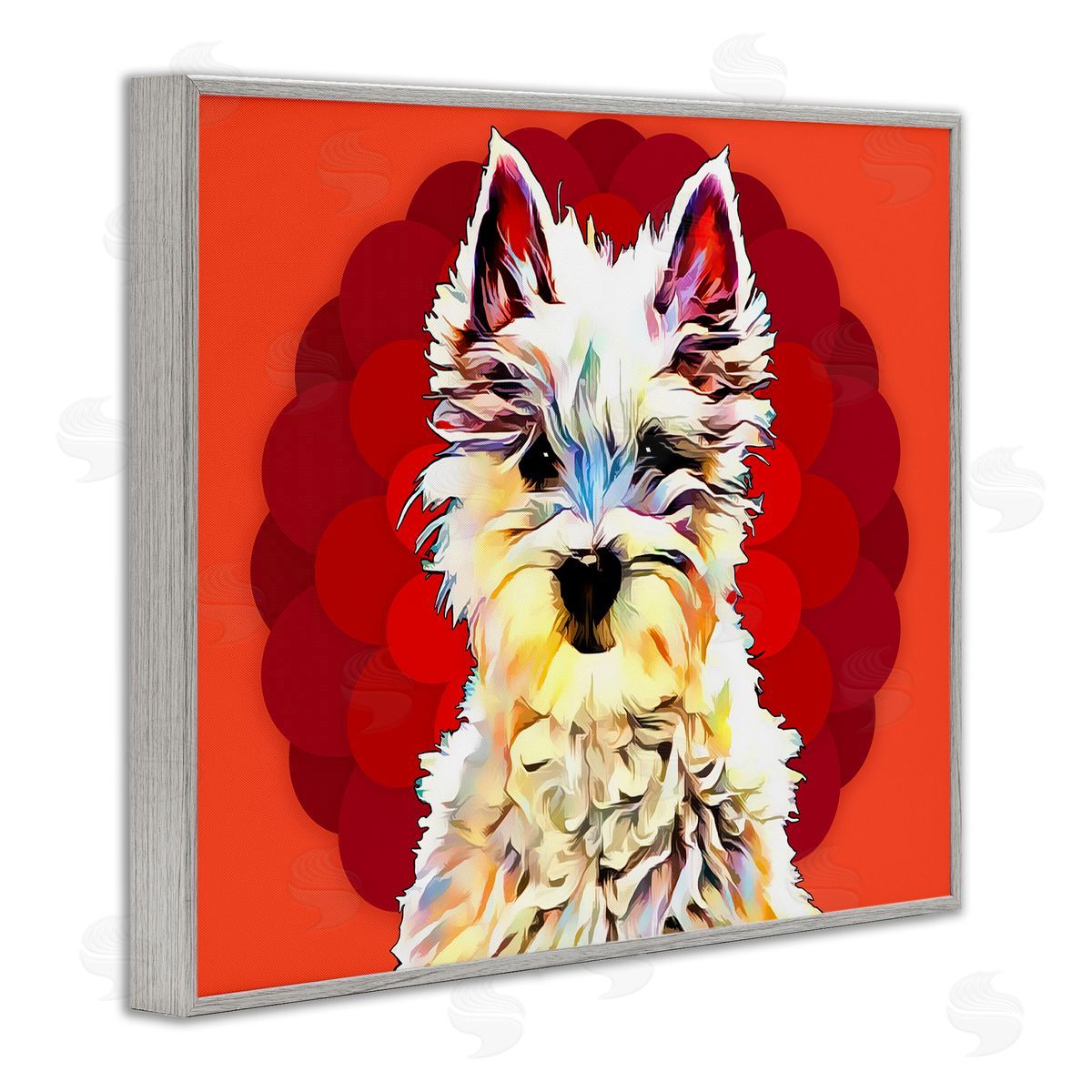 Westie Dog Red Pop Art Grey Frame Print Wall Art, Home Decor by Kim Curinga