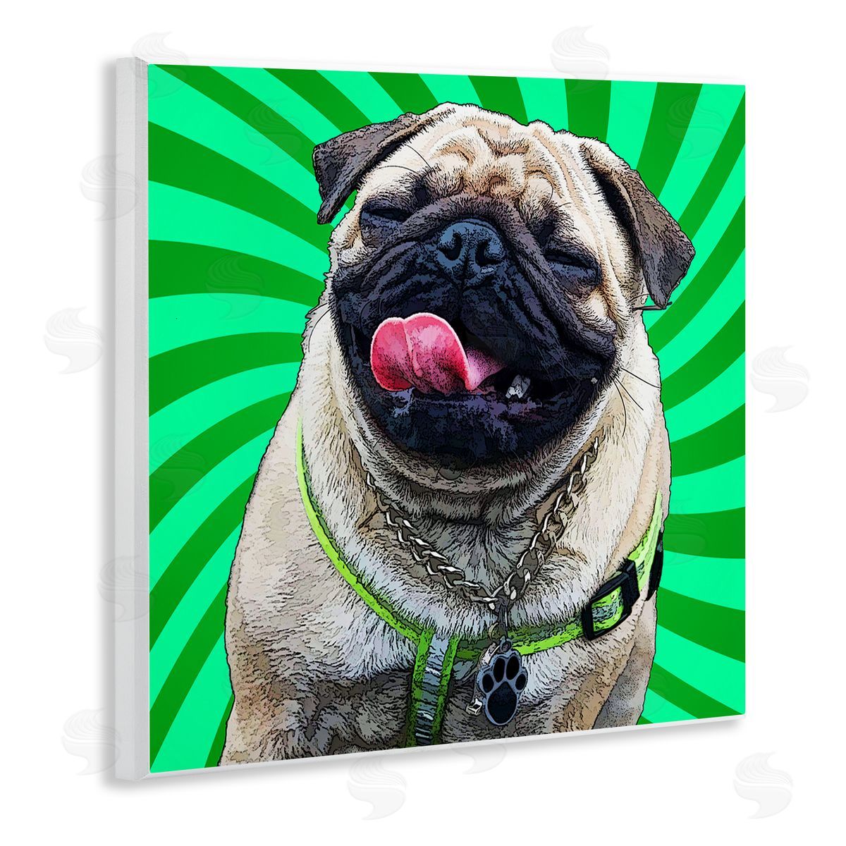 Pug Dog Green Pop Art Wood Plaque Wall Art, Home Decor by Kim Curinga