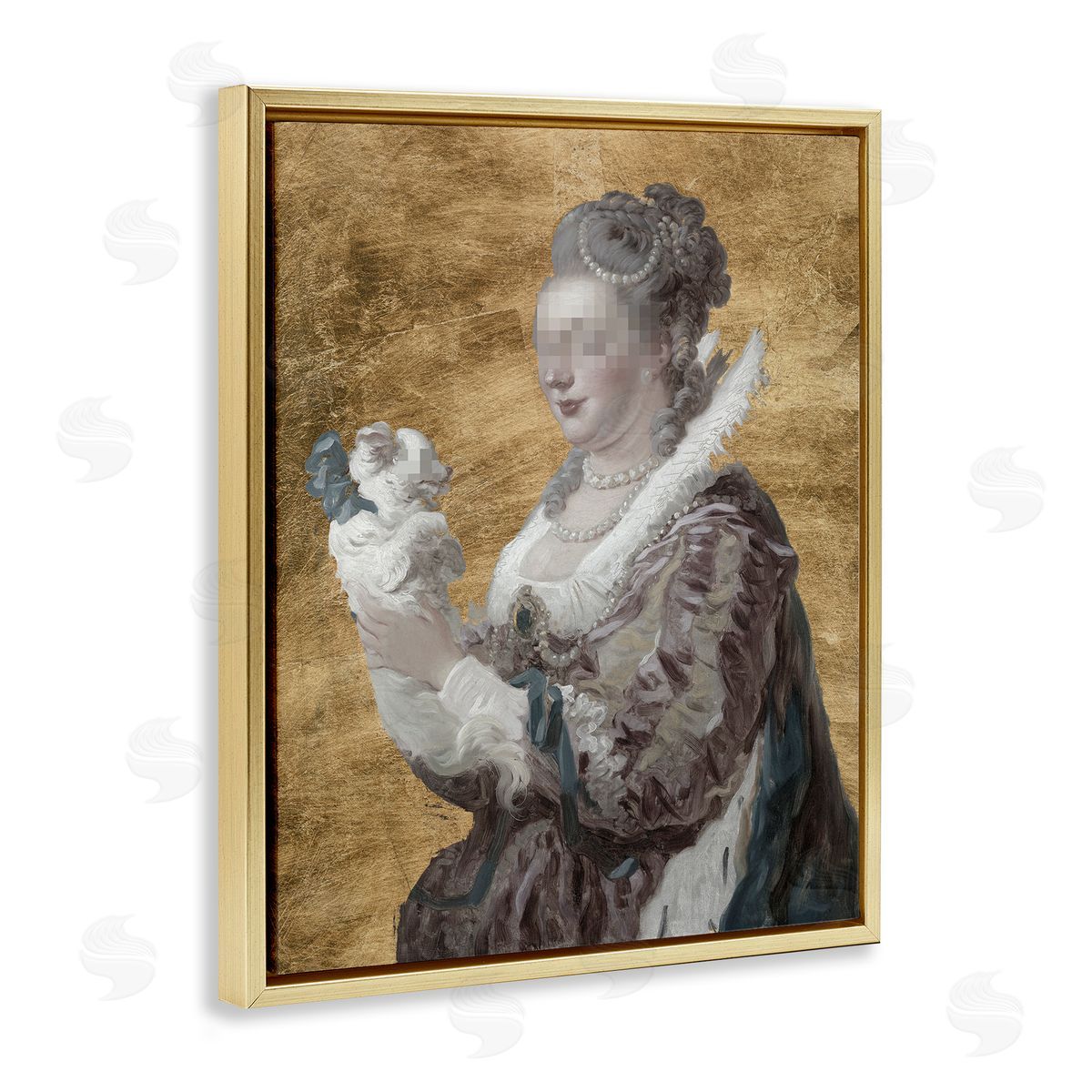 Mystery Duchess with Puppy Gold Floating Frame Canvas Wall Art, Home Decor by Studio W