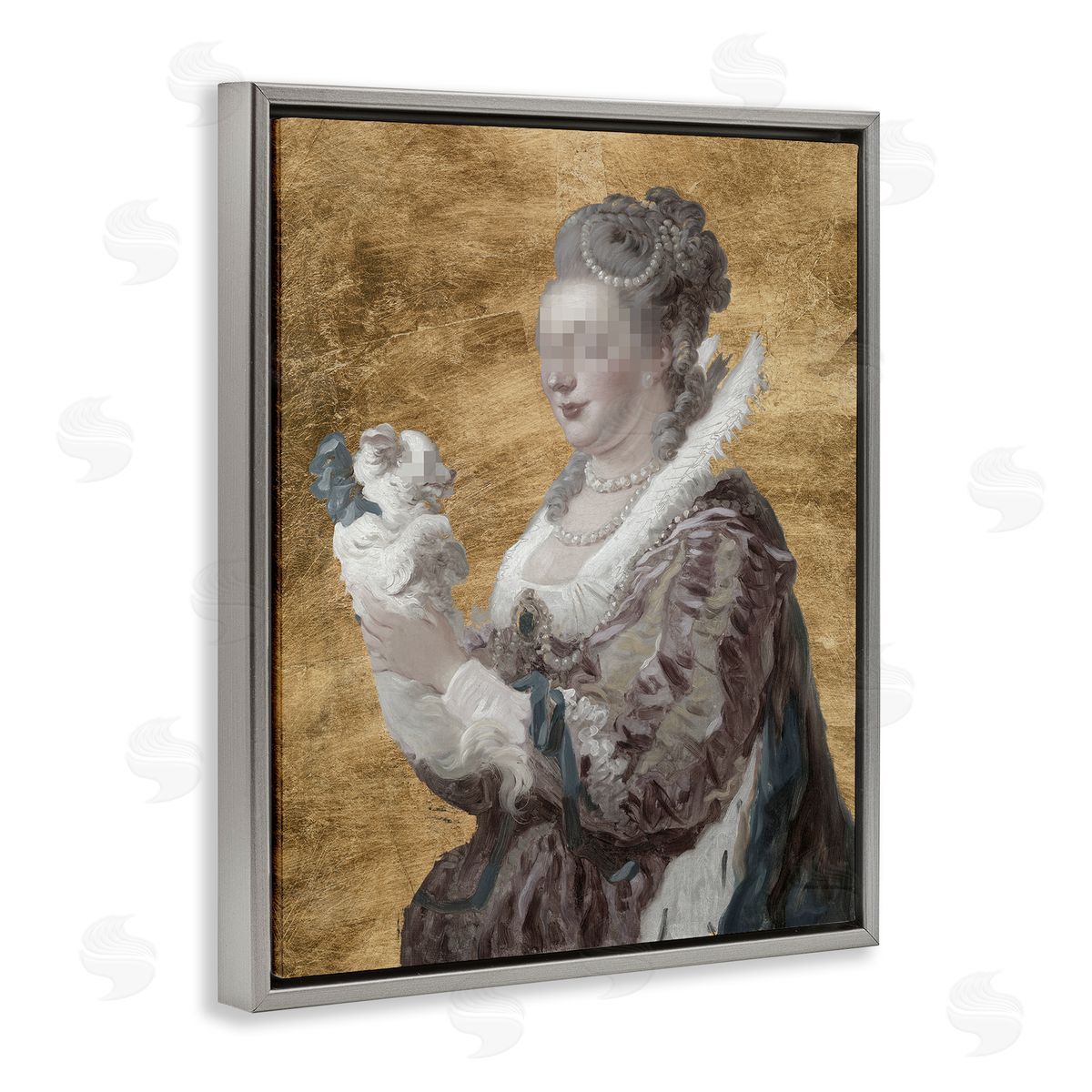 Mystery Duchess with Puppy Grey Floating Frame Canvas Wall Art, Home Decor by Studio W