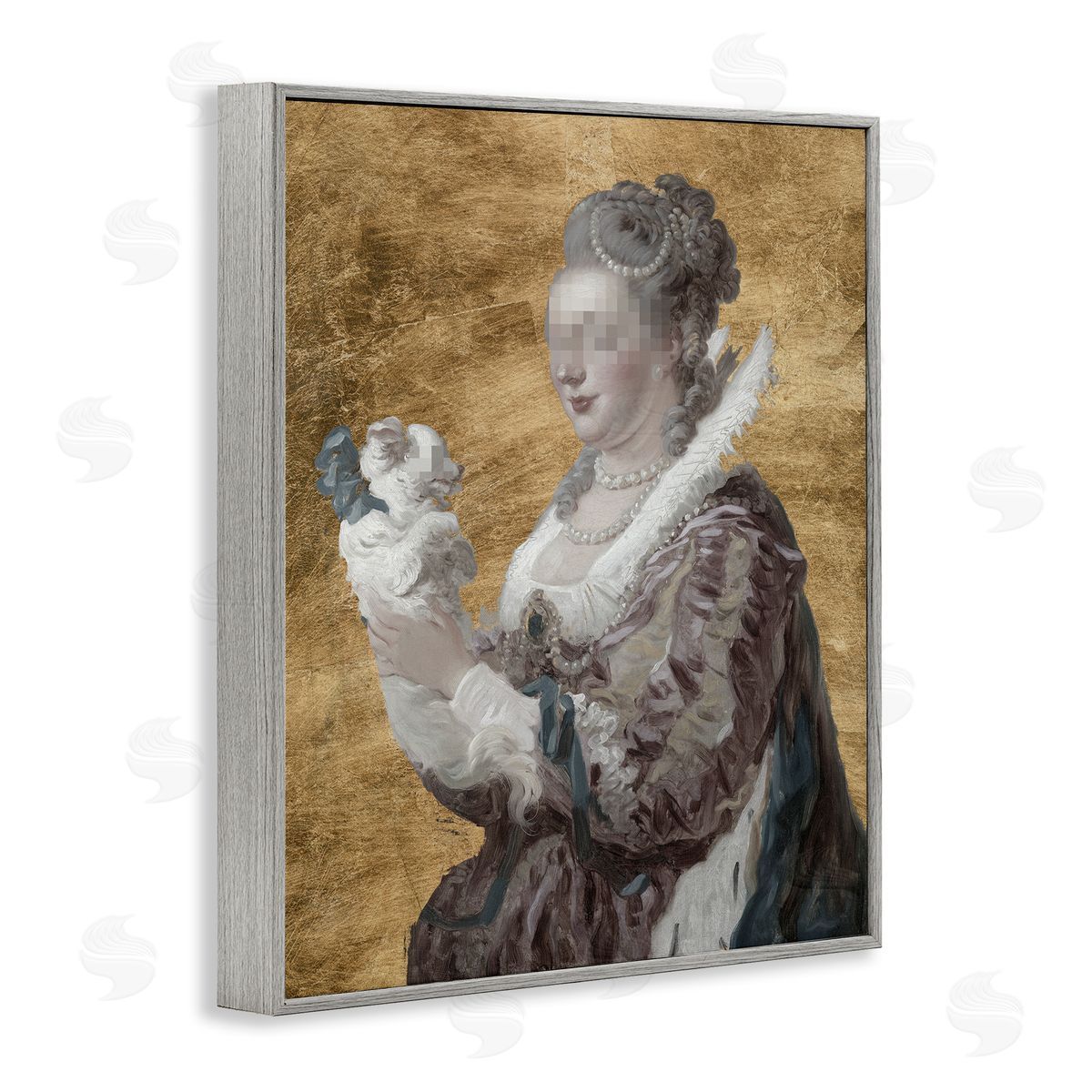 Mystery Duchess with Puppy Grey Frame Print Wall Art, Home Decor by Studio W