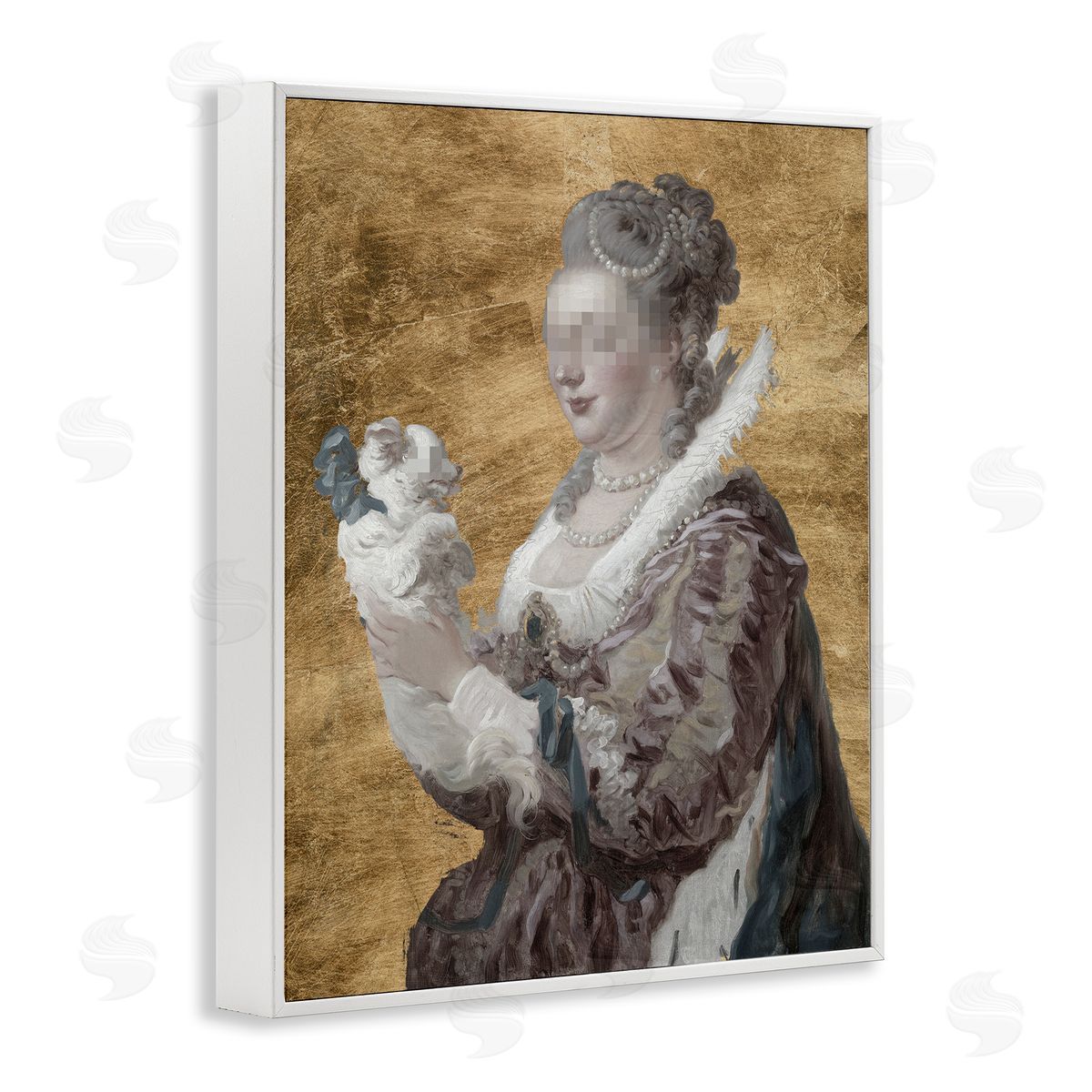 Mystery Duchess with Puppy White Frame Print Wall Art, Home Decor by Studio W