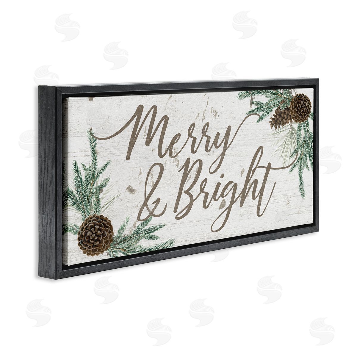 Merry & Bright Pinecones Black Floating Frame Canvas Wall Art, Home Decor by Grace Popp