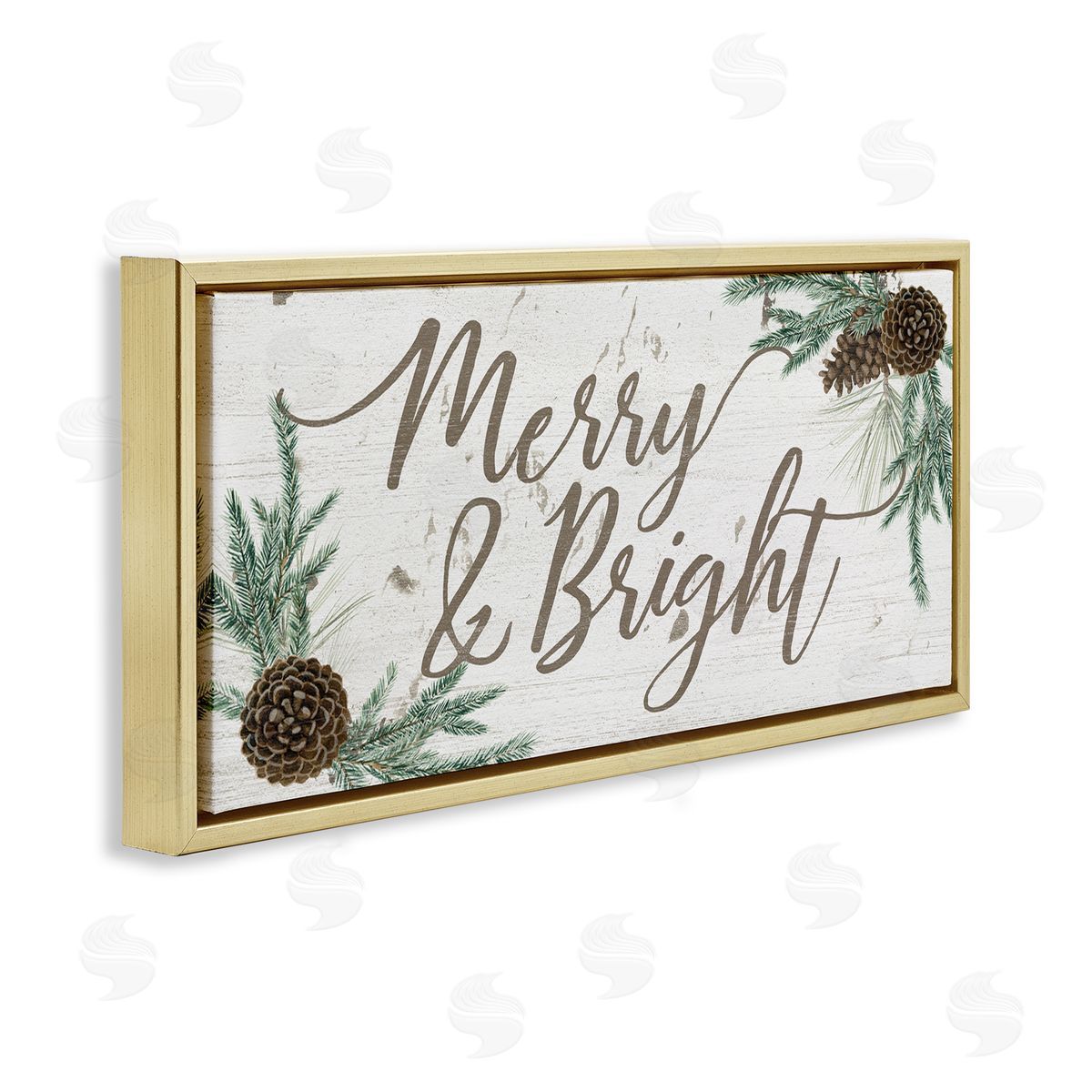 Merry & Bright Pinecones Gold Floating Frame Canvas Wall Art, Home Decor by Grace Popp