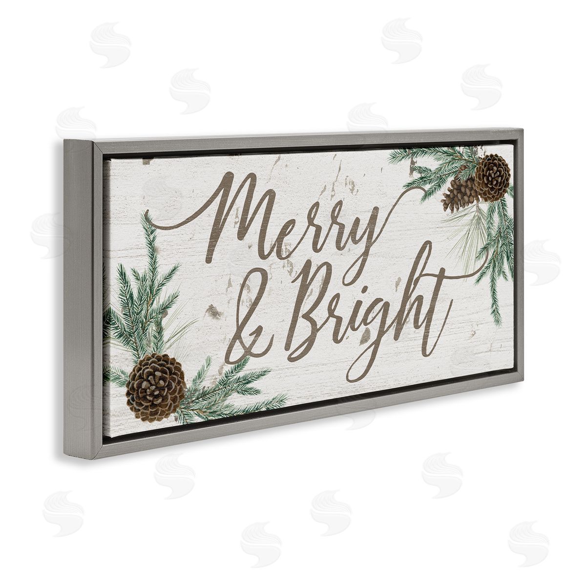 Merry & Bright Pinecones Grey Floating Frame Canvas Wall Art, Home Decor by Grace Popp