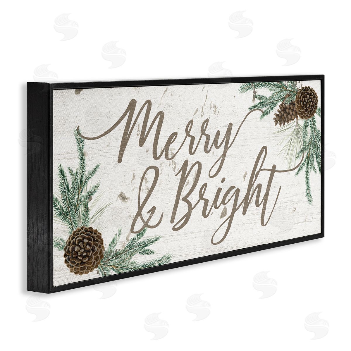 Merry & Bright Pinecones Black Frame Print Wall Art, Home Decor by Grace Popp