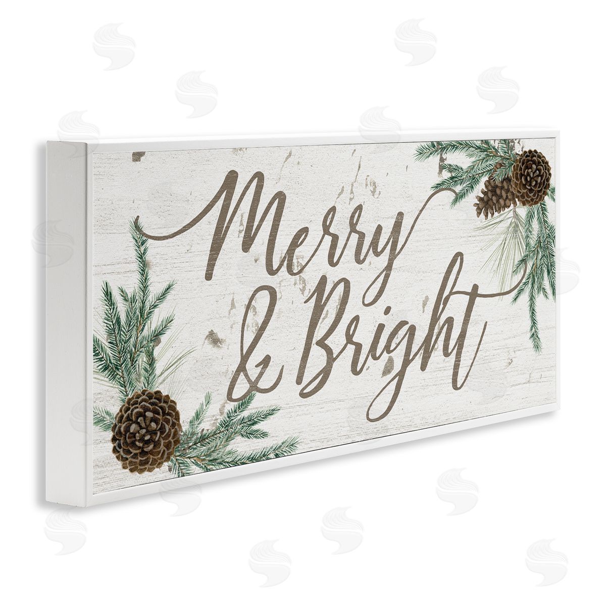 Merry & Bright Pinecones White Frame Print Wall Art, Home Decor by Grace Popp