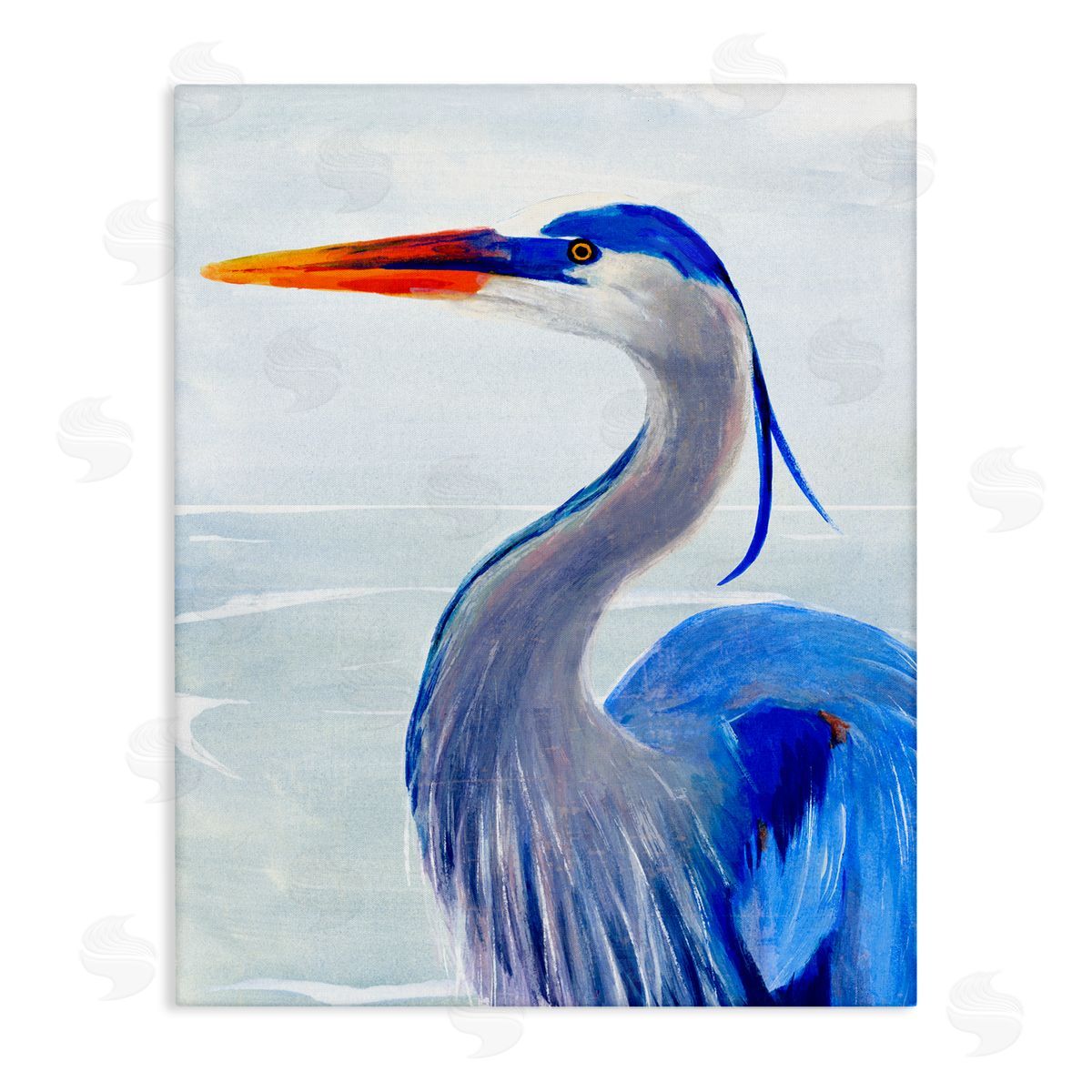 Blue Heron Coastal Portrait Canvas Wall Art, Home Decor by Annie Warren