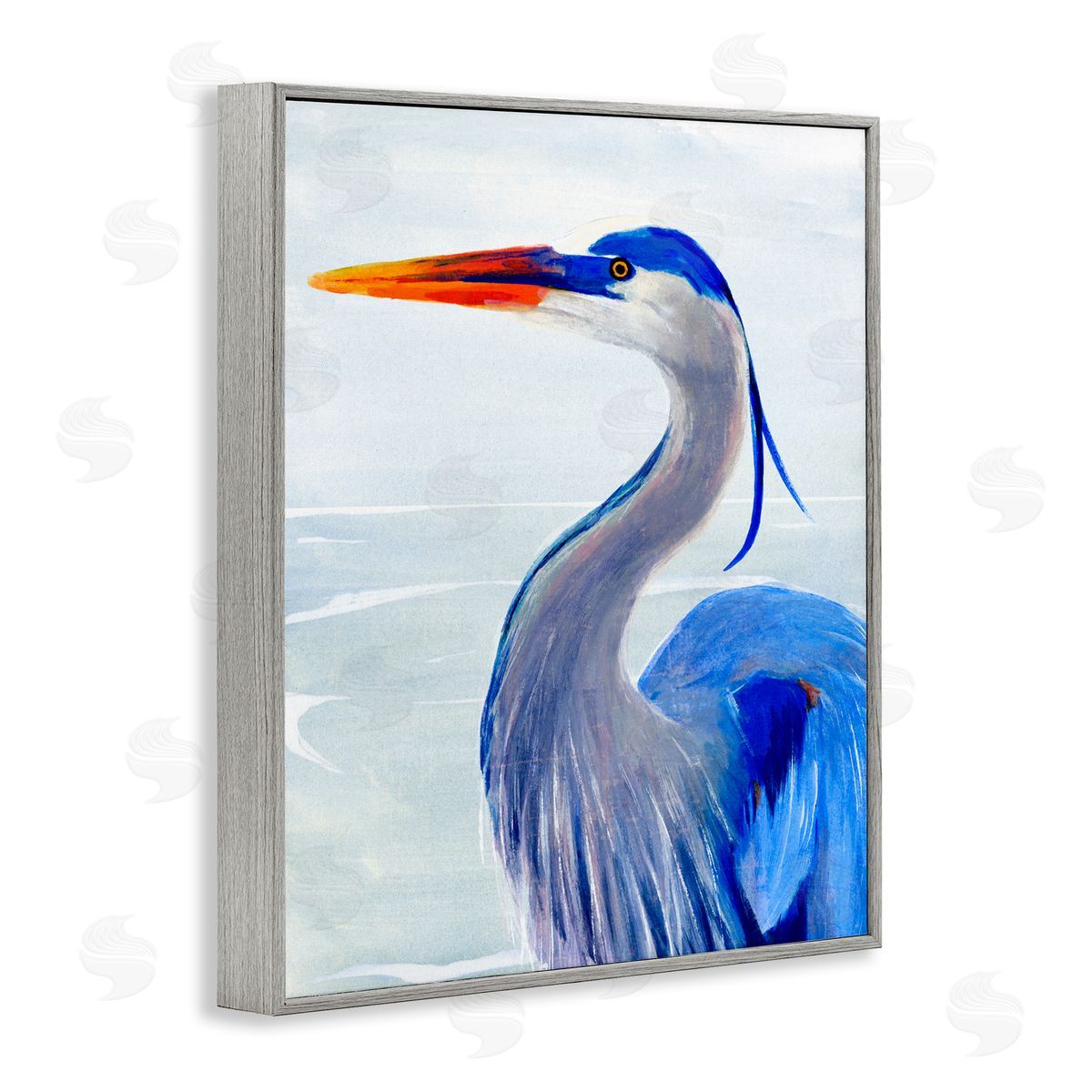 Blue Heron Coastal Portrait Grey Frame Print Wall Art, Home Decor by Annie Warren