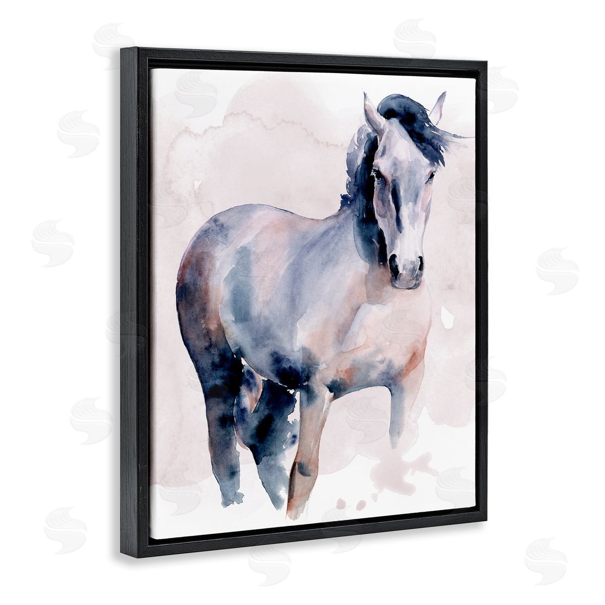Blue Watercolor Horse Portrait Black Floating Frame Canvas Wall Art, Home Decor by Jennifer Paxton Parker