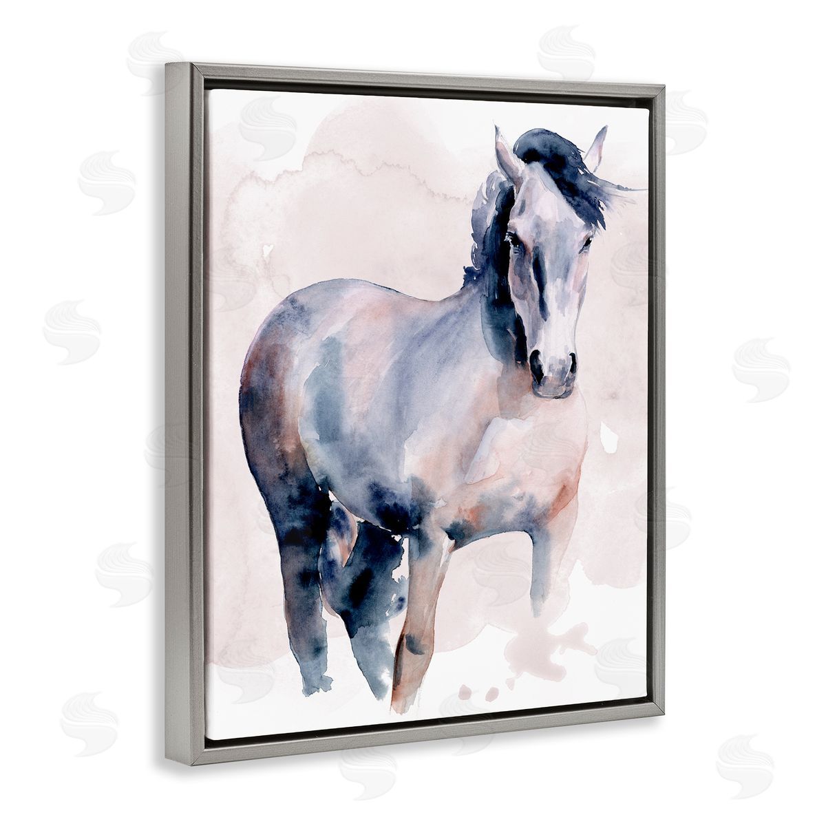 Blue Watercolor Horse Portrait Grey Floating Frame Canvas Wall Art, Home Decor by Jennifer Paxton Parker