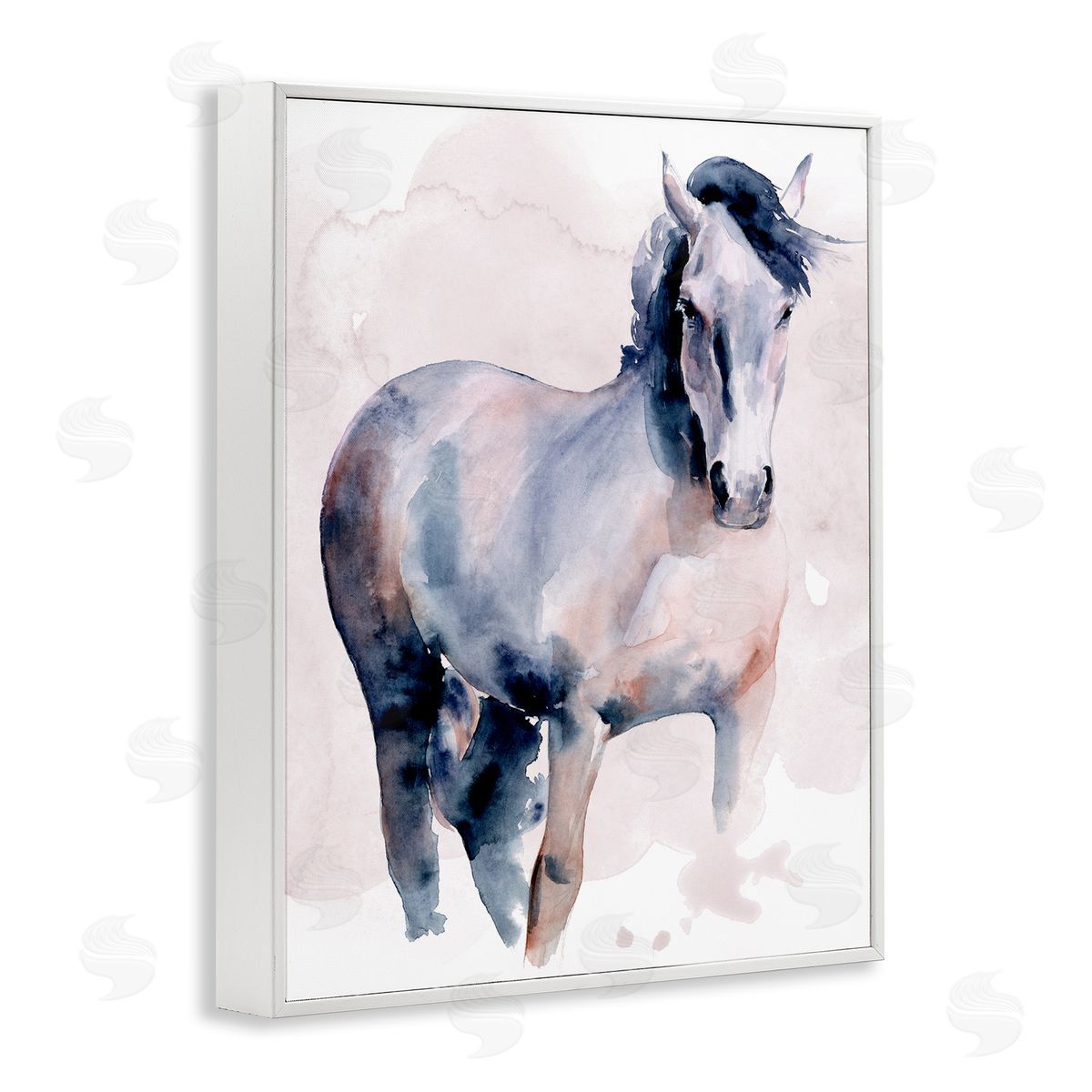Blue Watercolor Horse Portrait White Frame Print Wall Art, Home Decor by Jennifer Paxton Parker