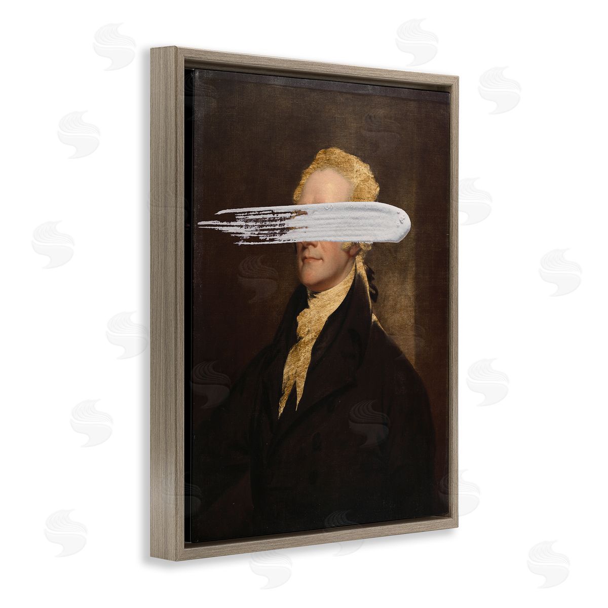 Censored Hamilton Portrait Brown Floating Frame Canvas Wall Art, Home Decor by Jennifer Goldberger