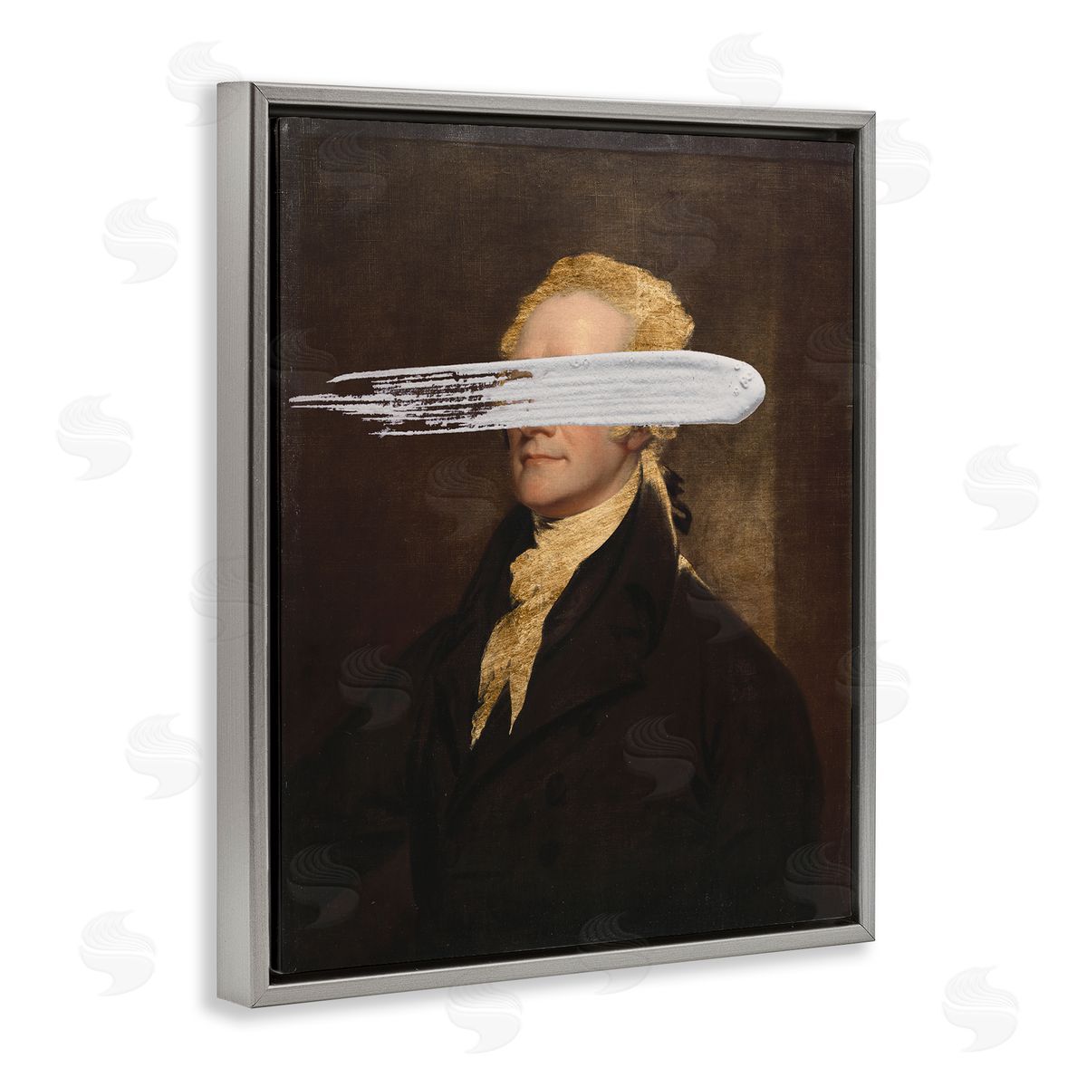 Censored Hamilton Portrait Grey Floating Frame Canvas Wall Art, Home Decor by Jennifer Goldberger