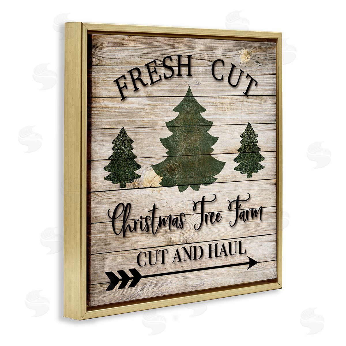 Rustic Fresh Cut Trees Sign Gold Floating Frame Canvas Wall Art, Home Decor by Ashley Burton