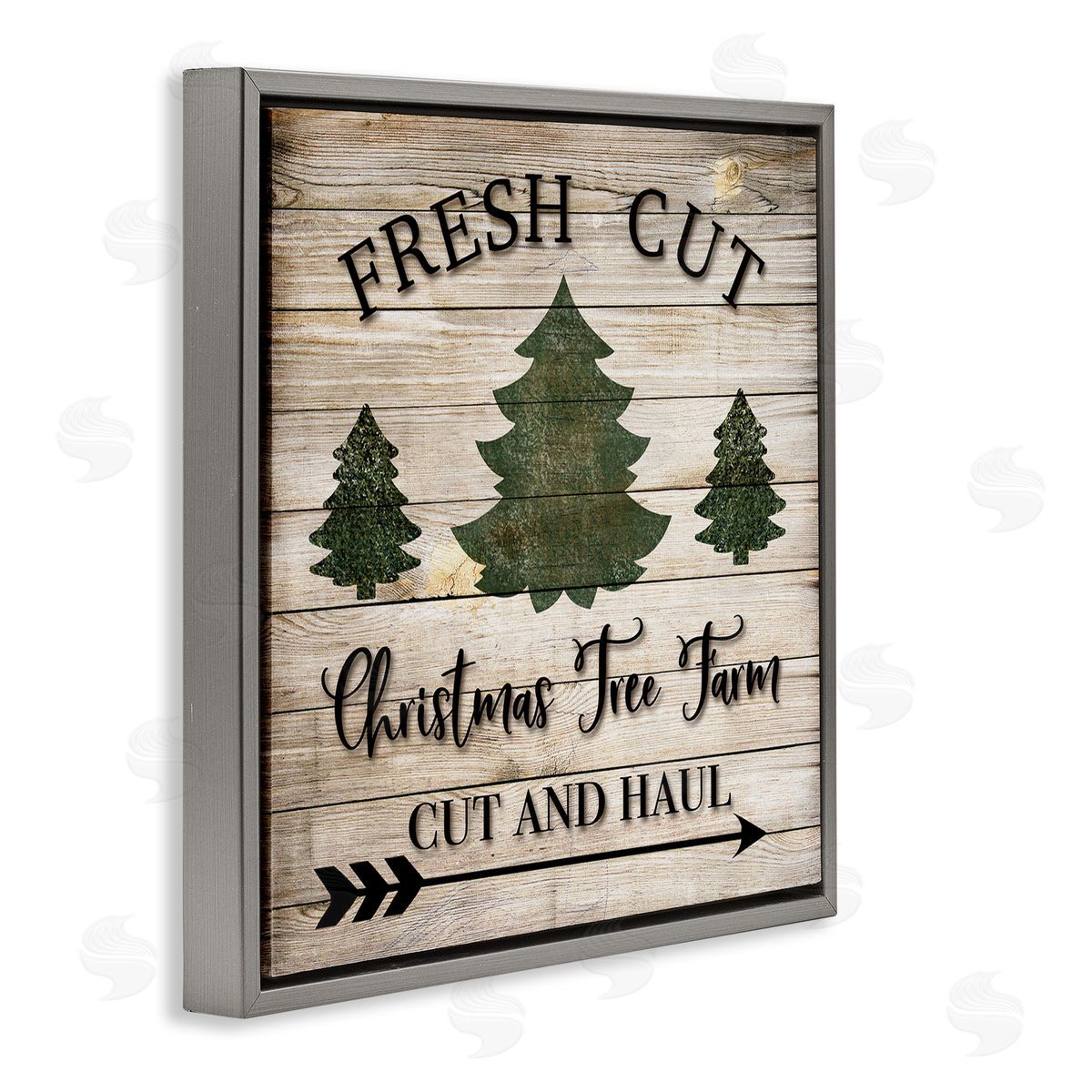 Rustic Fresh Cut Trees Sign Grey Floating Frame Canvas Wall Art, Home Decor by Ashley Burton