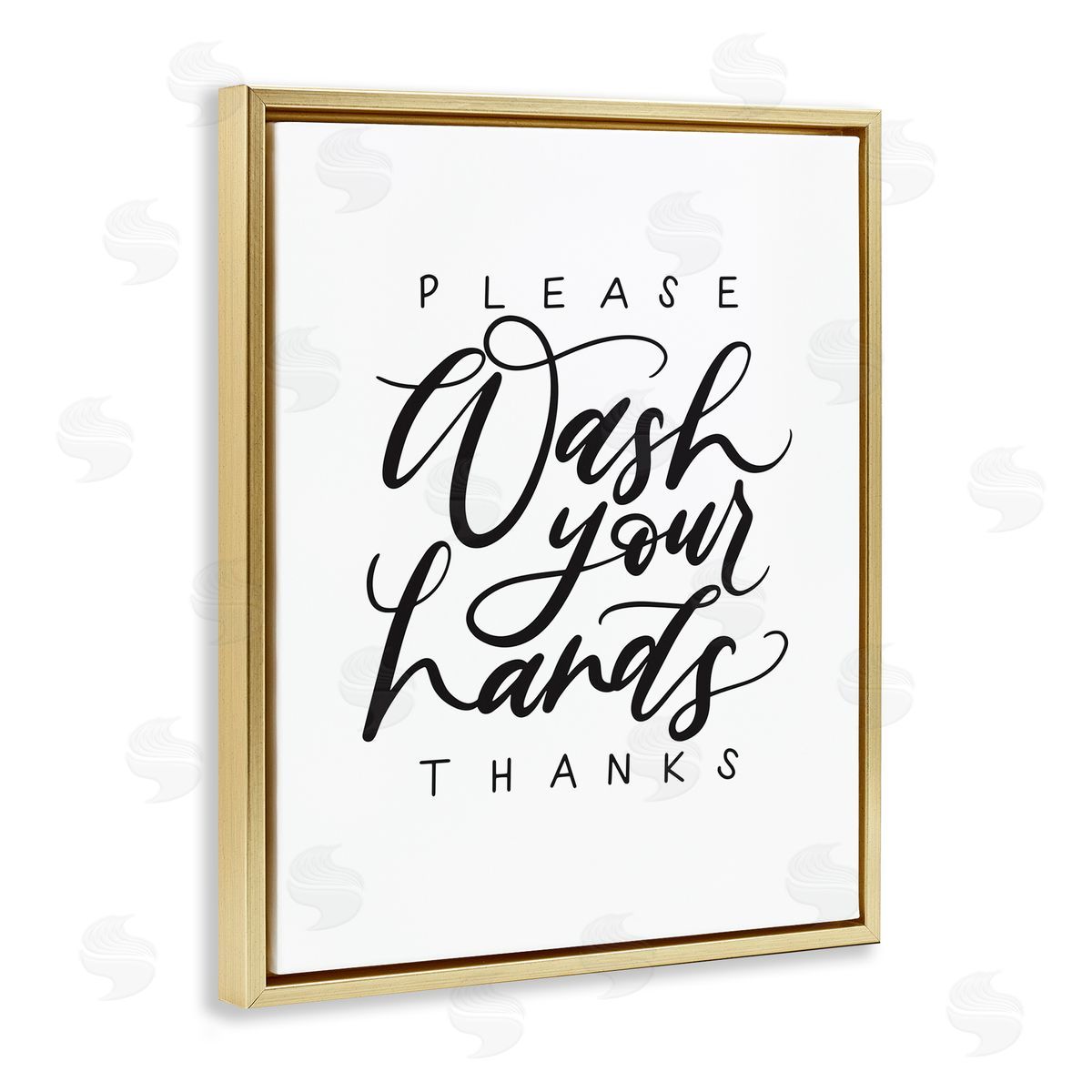 Please Wash Your Hands Gold Floating Frame Canvas Wall Art, Home Decor by Amanda Houston