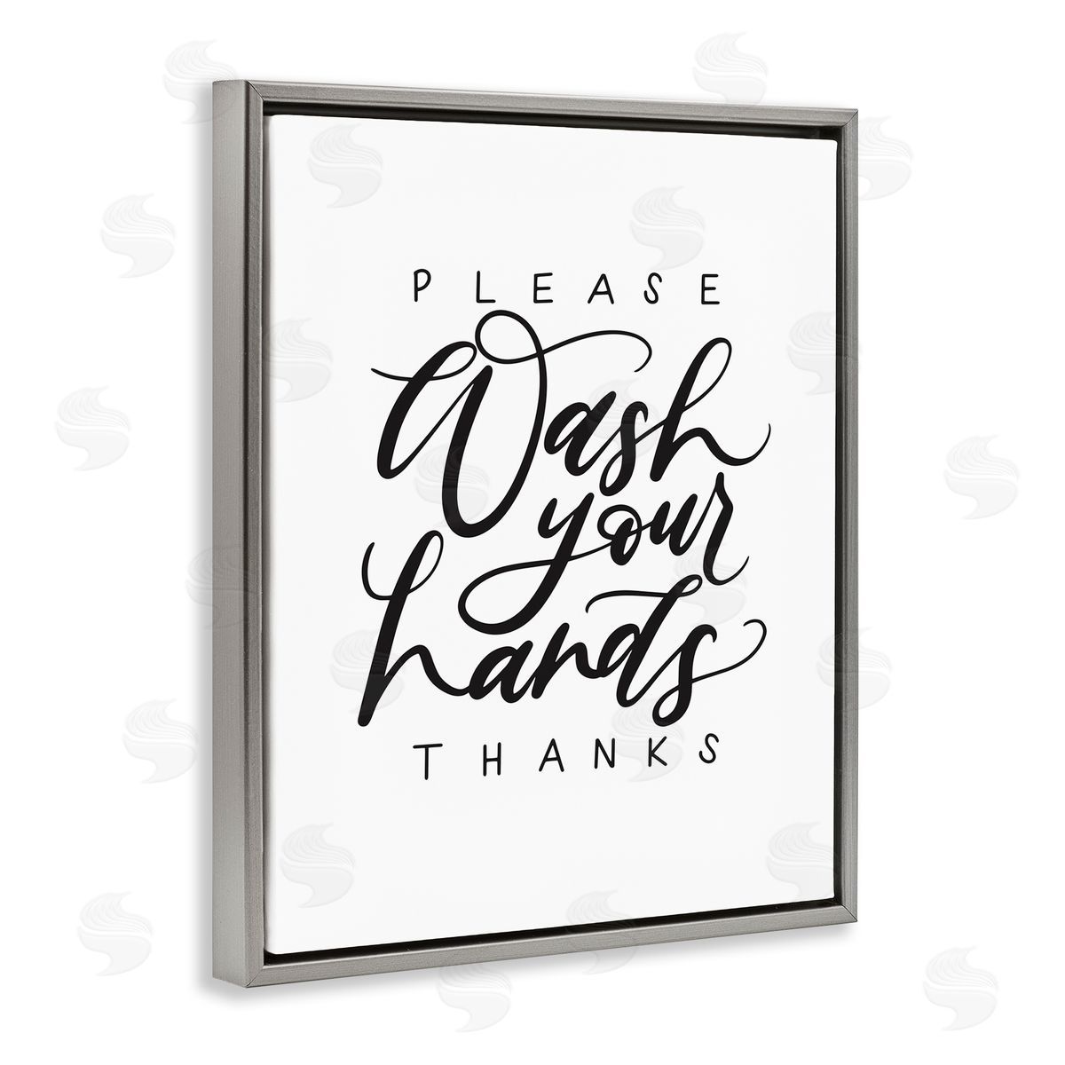 Please Wash Your Hands Grey Floating Frame Canvas Wall Art, Home Decor by Amanda Houston